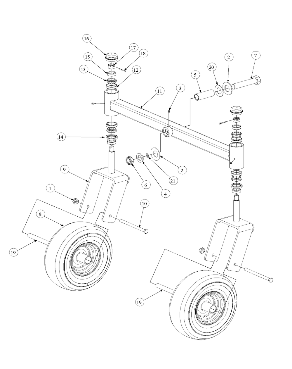 Front Caster Assembly Diagram and Parts List for M48-HN 53AB5E6V750-20-HP Cub Cadet Lawn Tractor